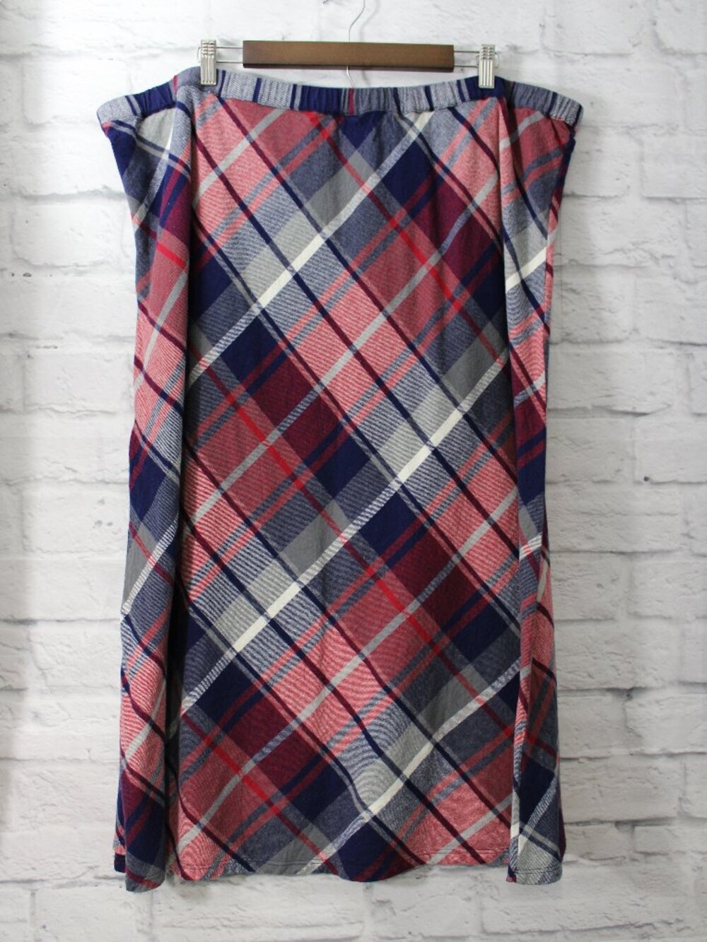 Coldwater Creek Plus 2X Red Blue Tartan Plaid Elastic Waist Pull On Midi Skirt